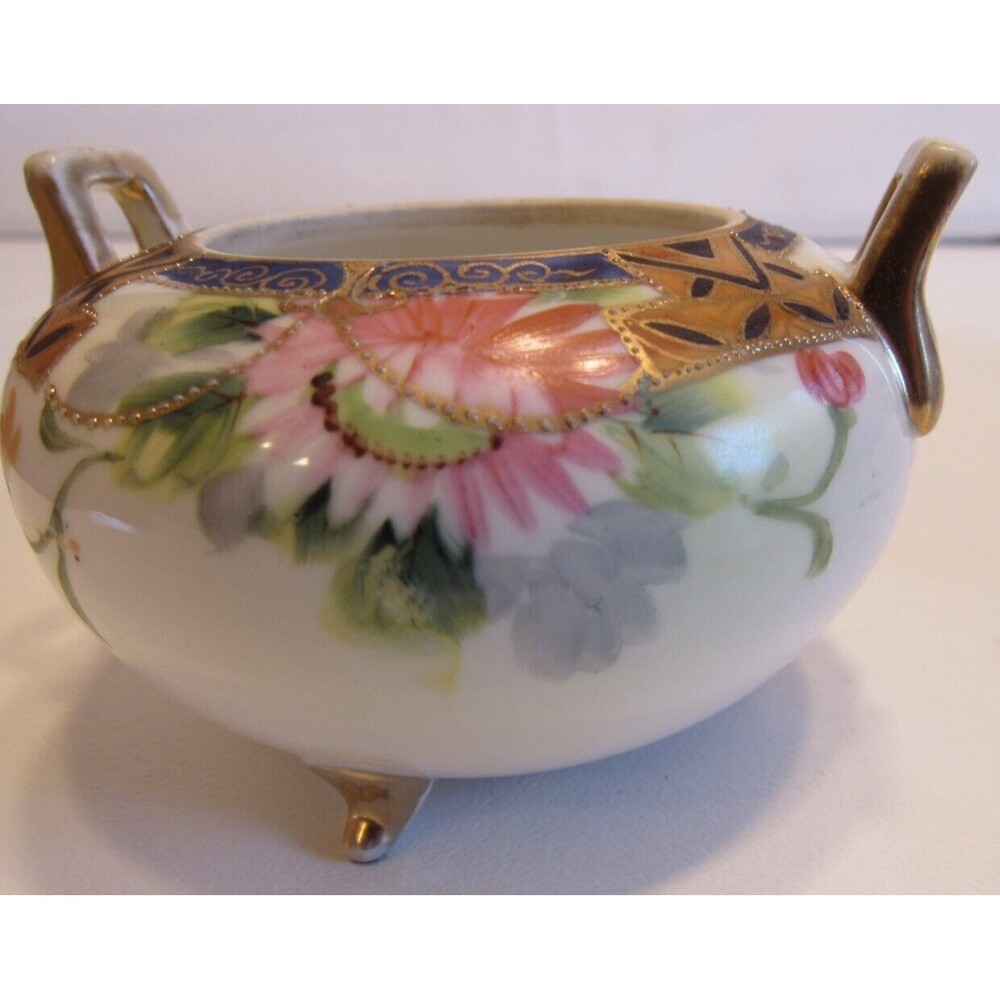 Antique Nippon Hand Painted 3 Footed Small Trinket/Dressing/Ginger Jar Gold Trim - Picture 6 of 12